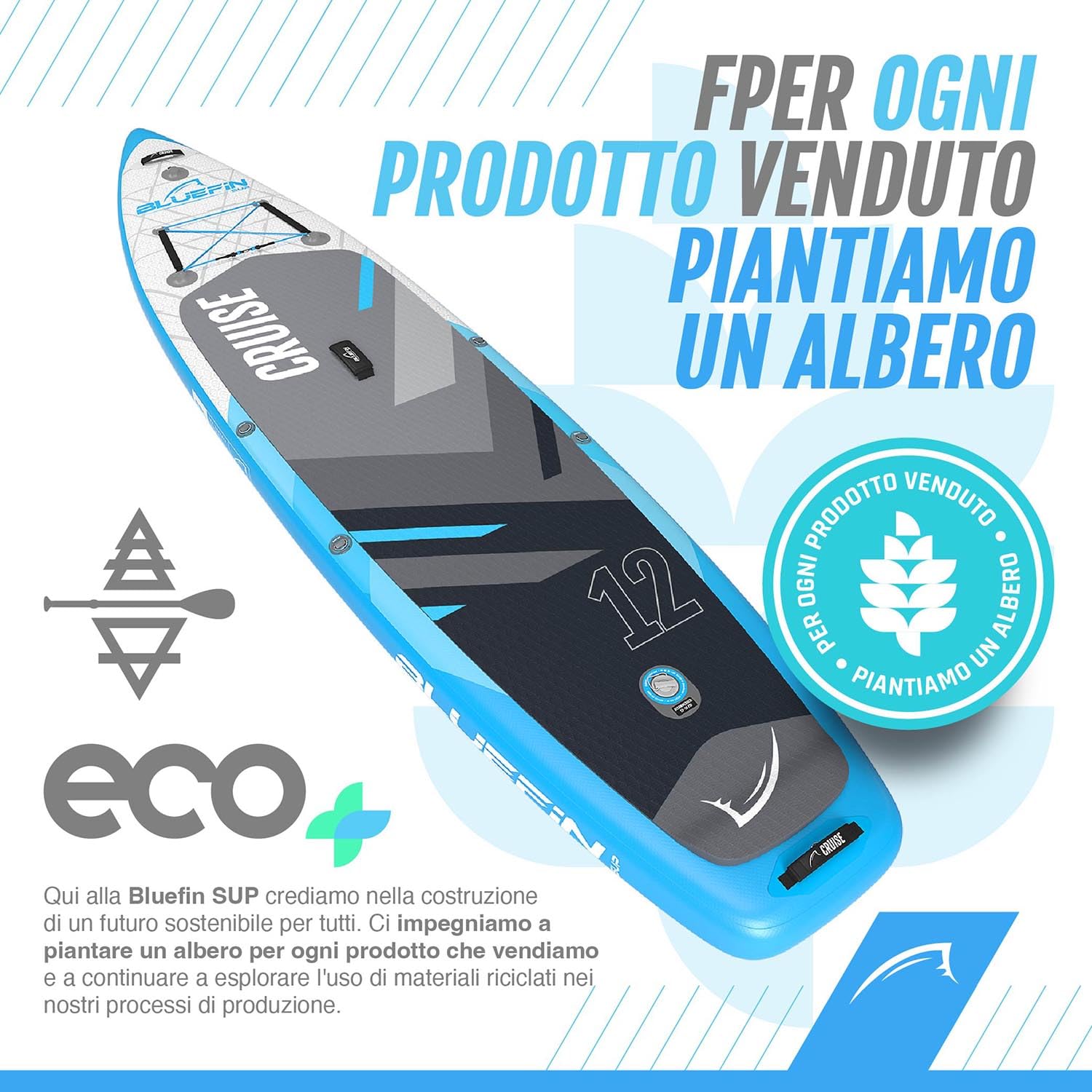 Bluefin Cruise Premium Set Paddle Stand Up, Paddleboard Gonfiabile per Adulti, Pacchetto SUP con Zaino, Paddle in Fibra di Vetro e Pompa