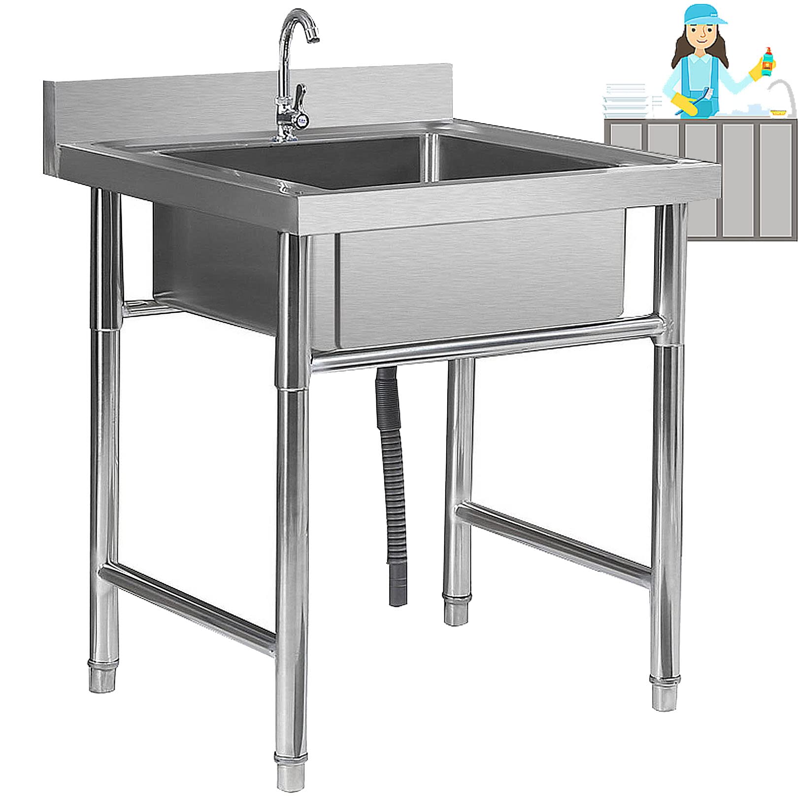 Éviers de lavage en acier inoxydable pour restaurant et cuisine avec grand bac de 60 cm