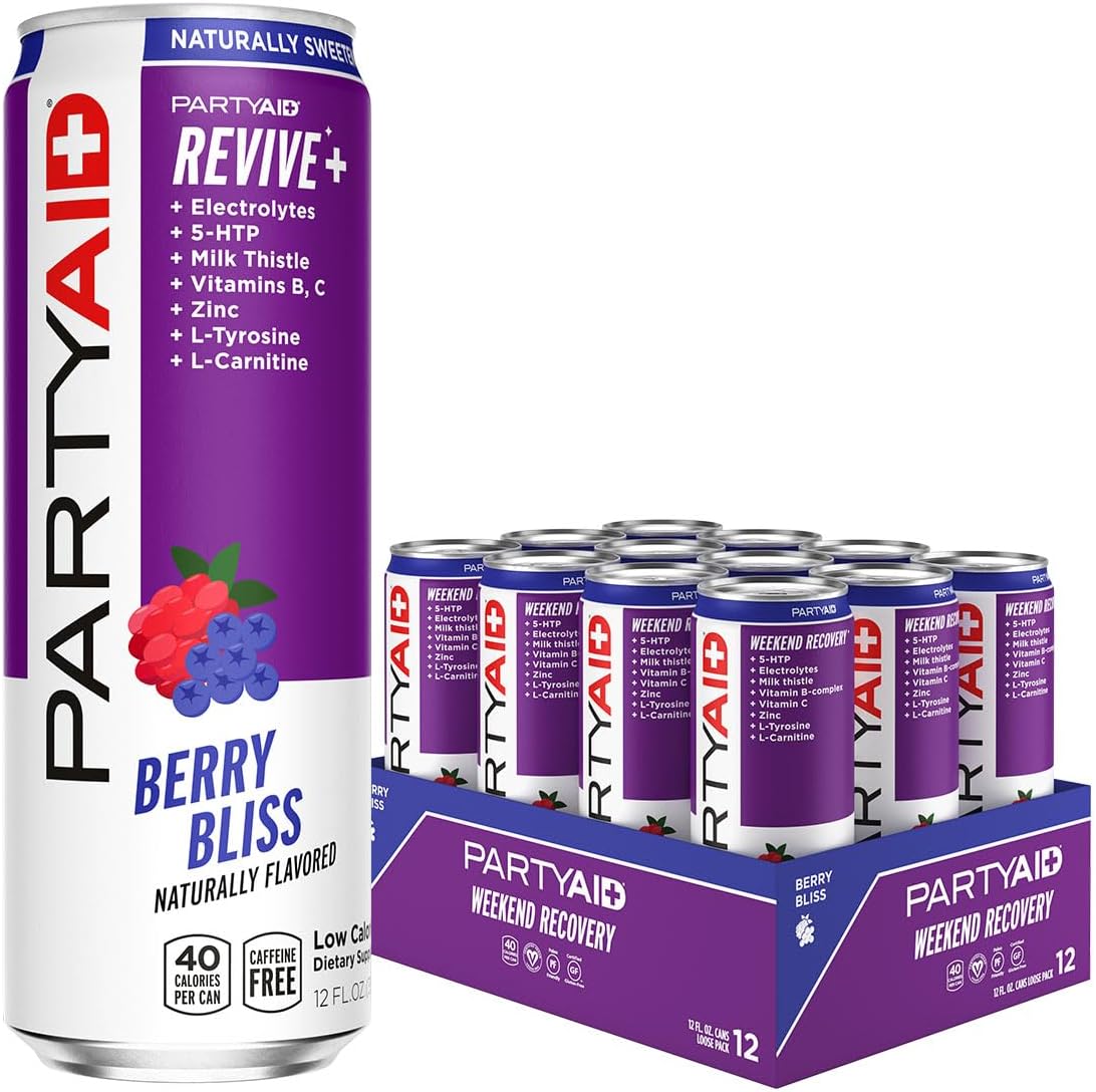 PARTYAID Rehab Blend, Feel Good Tonight and Tomorrow, Contains 5-HTP, B-Complex, Milk Thistle, Electrolytes, No Artificial Flavors or Sweeteners, Caffeine-Free, 12 Fl Oz (Pack of 24)
