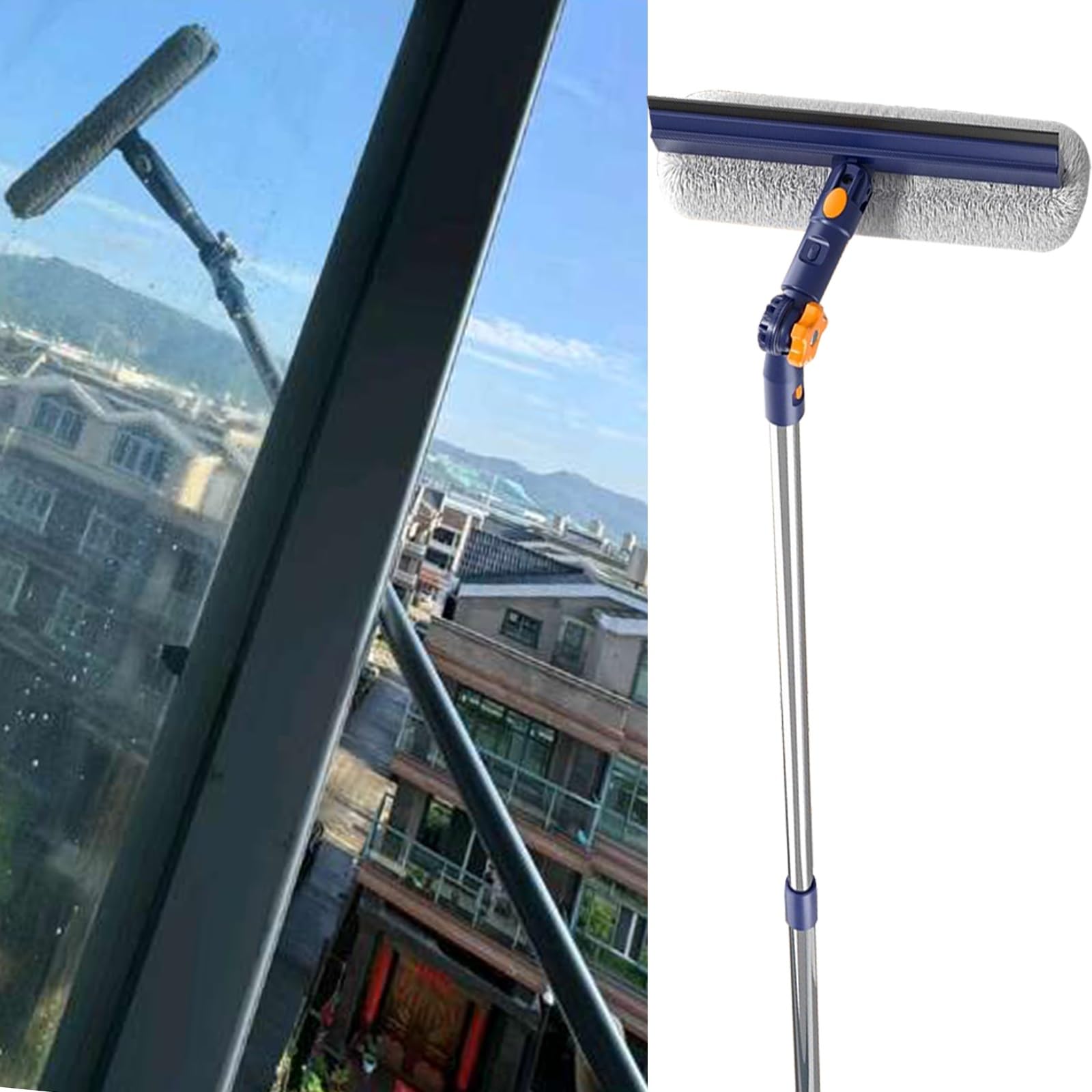 Limpiacristales Limpiador de Ventana Limpieza 47 "y 59" Escobilla De Limpieza De Ventanas Para El Hogar, Kit Limpieza Cristales Doble Cara Para Desempolvar Mesa Ático, Pértiga Pivotante 360° Limpiar V