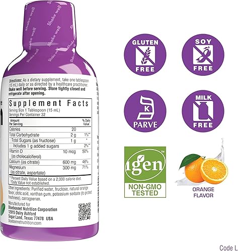 Miniatura 2 de Bluebonnet Nutrition Citrato de calcio líquido citrato de calcio, citrato de magnesio, vitamina D3, salud ósea, sin gluten, sin soja, sin leche,