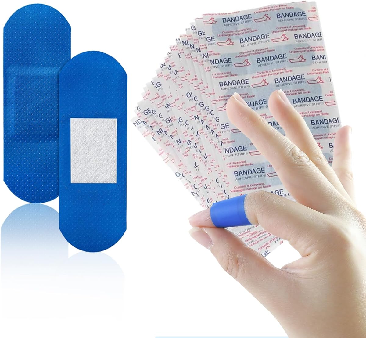 200 Pcs Blue Bandages Food Service Metal Detectable 3" x 1" Waterproof Adhesive Woven Fingertip Flexible Bandages with Non-Stick Pad Latex Free for First Aid and Wound Care