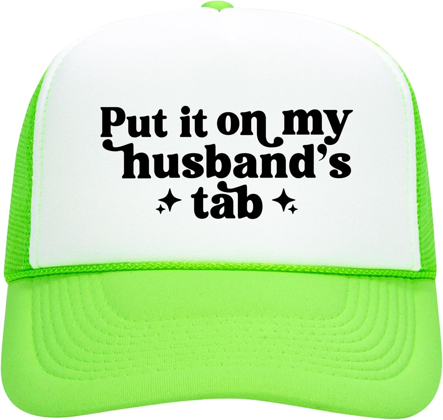 Put it on My Husband's Tab Women's Funny Classic 5 Panel Mesh Snap Back Trucker Hat