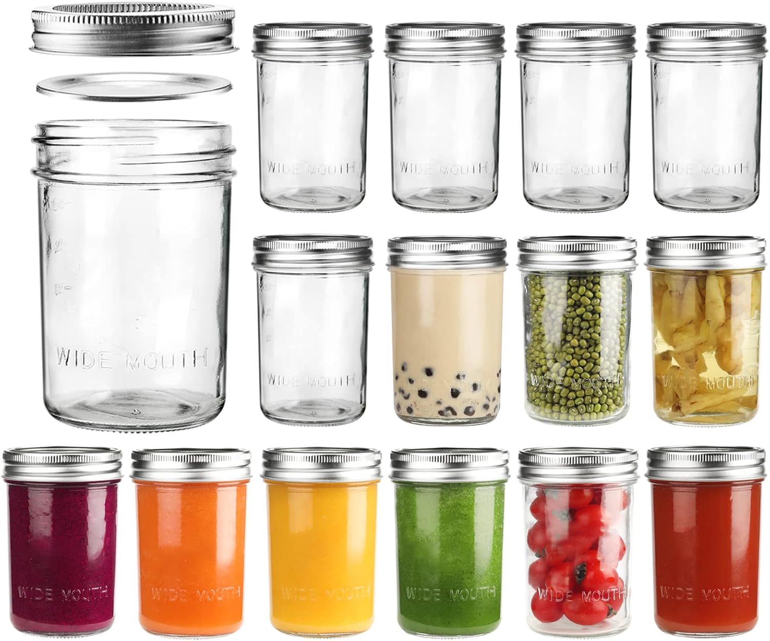 Mason Jars 8 oz Regular Mouth 15 Pack Glass Canning Jars with Airtight Lids and Bands, Small Half Pint Mason Jars for Preserving, Honey, Jam, Salads, Kitchen Spice, Baby Food, Milk Tea, DIY Project : Home & Kitchen