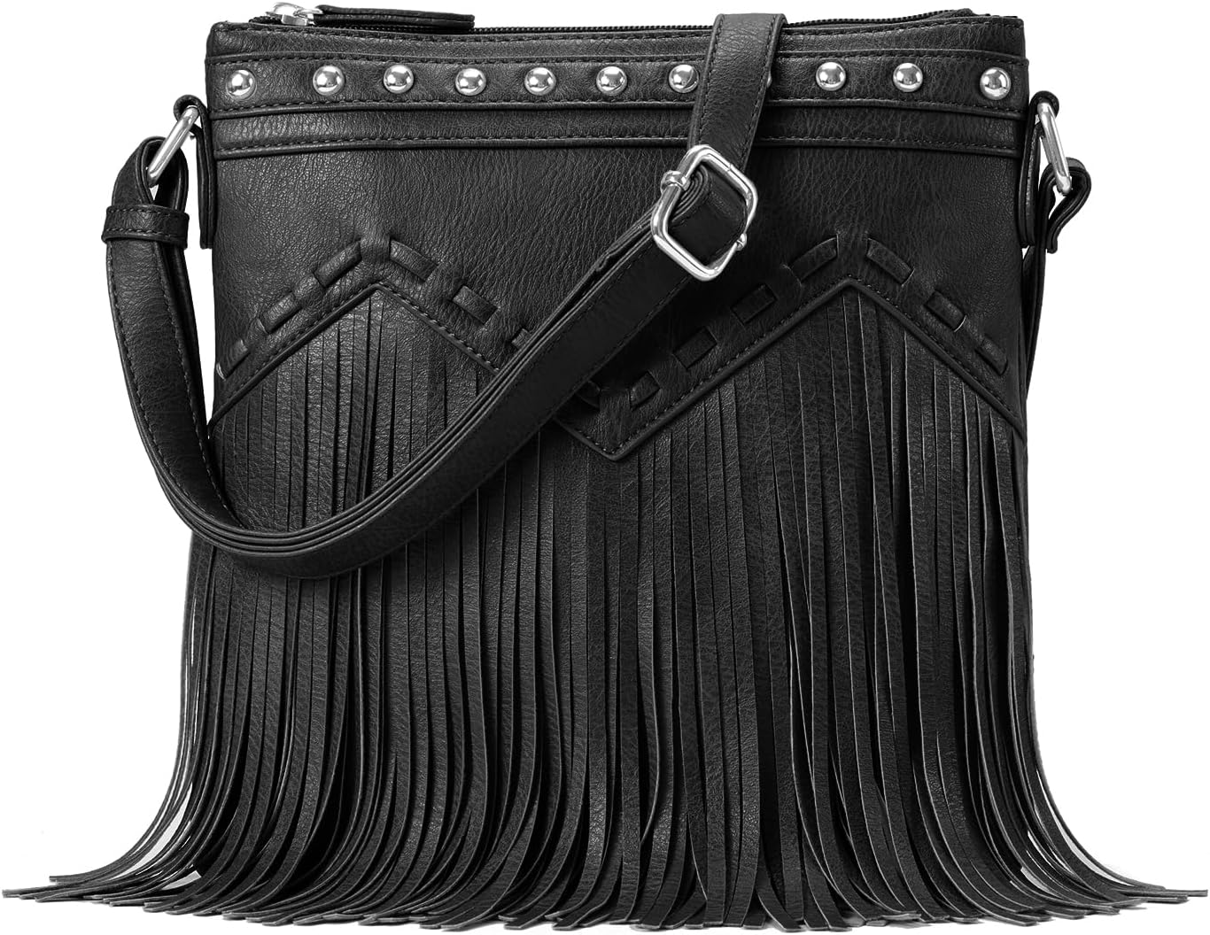 Sunwel Fashion Fringe Crossbody Bag with Rivets Western Purse Vegan Leather Tassel Shoulder Crossbody Bag for Women