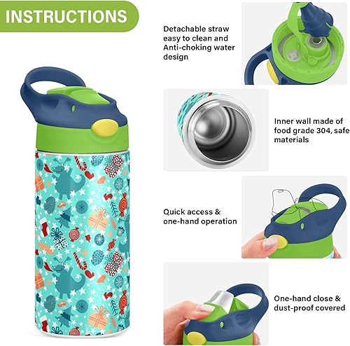 Miniatura 5 de Christmas Gifts - Botella de agua para niños con pajilla, con aislamiento de acero inoxidable, termo para niñas y niños, reutilizable, de 12 onzas,
