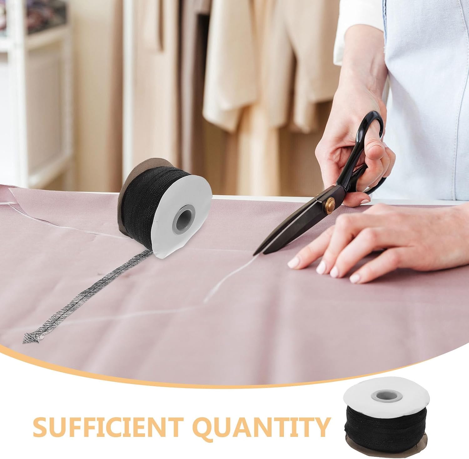 CORHAD 2 Rolls Fusible Interfacing Sewing Non-Woven Fabrics Strip (Black) - Iron-On Fusible Interfacing Roll for DIY Garment T-Shirt Collars Quilts Crafting