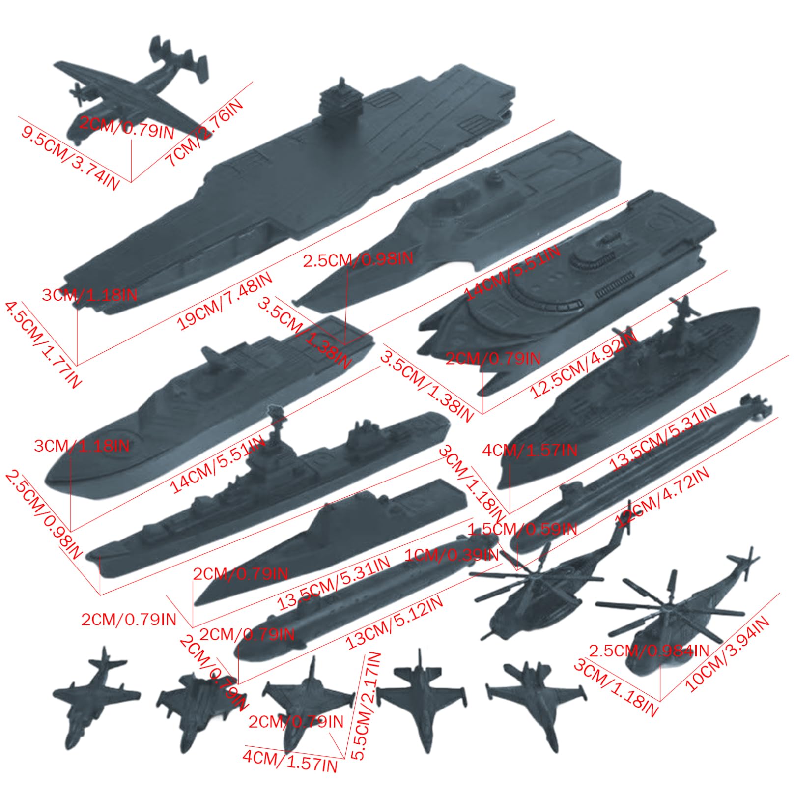 Juguete de avión de combate, juguete de portaaviones, 17 piezas de juguetes de plástico del ejército, incluye avión de combate a pequeña escala, acorazados, submarinos y más para niños y niñas