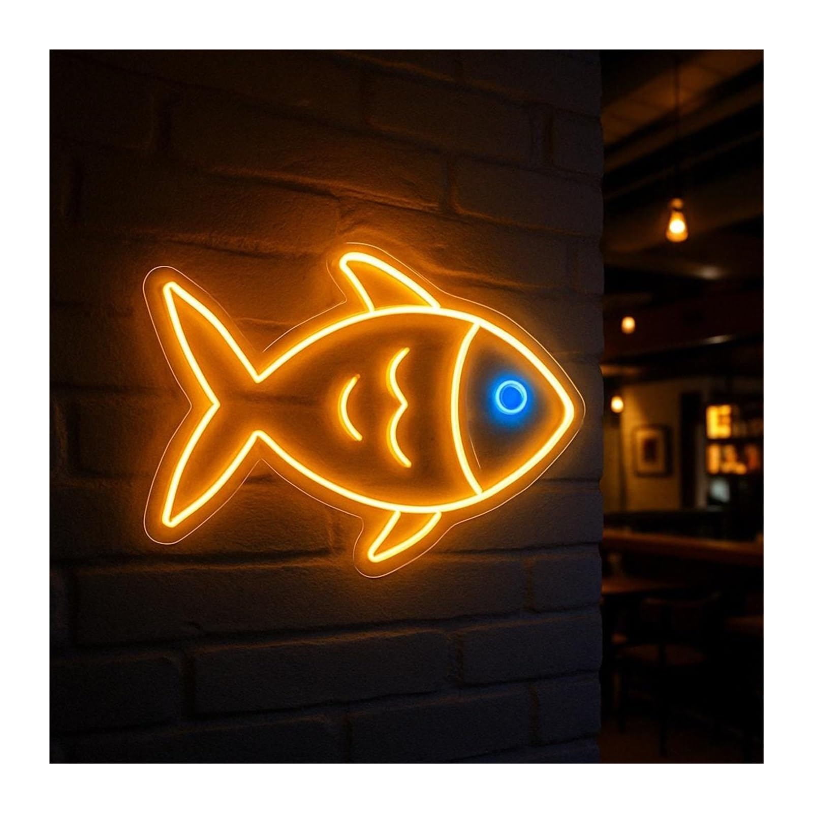 RONGCH Hanging Art Signs Fish Neon Sign for Seafood Restaurant for Fishing Shop Gameroom Bedroom Birthday Party Bar Livingroom Wall Decor(C)