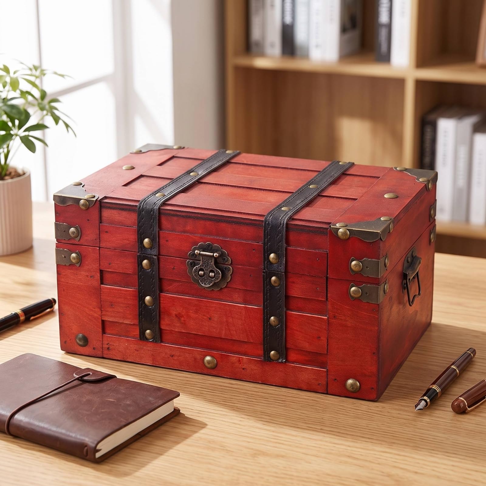 in Legno Compatto, 6266I-02-棕色大号, Grande | Decorativo, Scrigno Del Tesoro, Retrò, con Chiusura Frontale, per Libreria