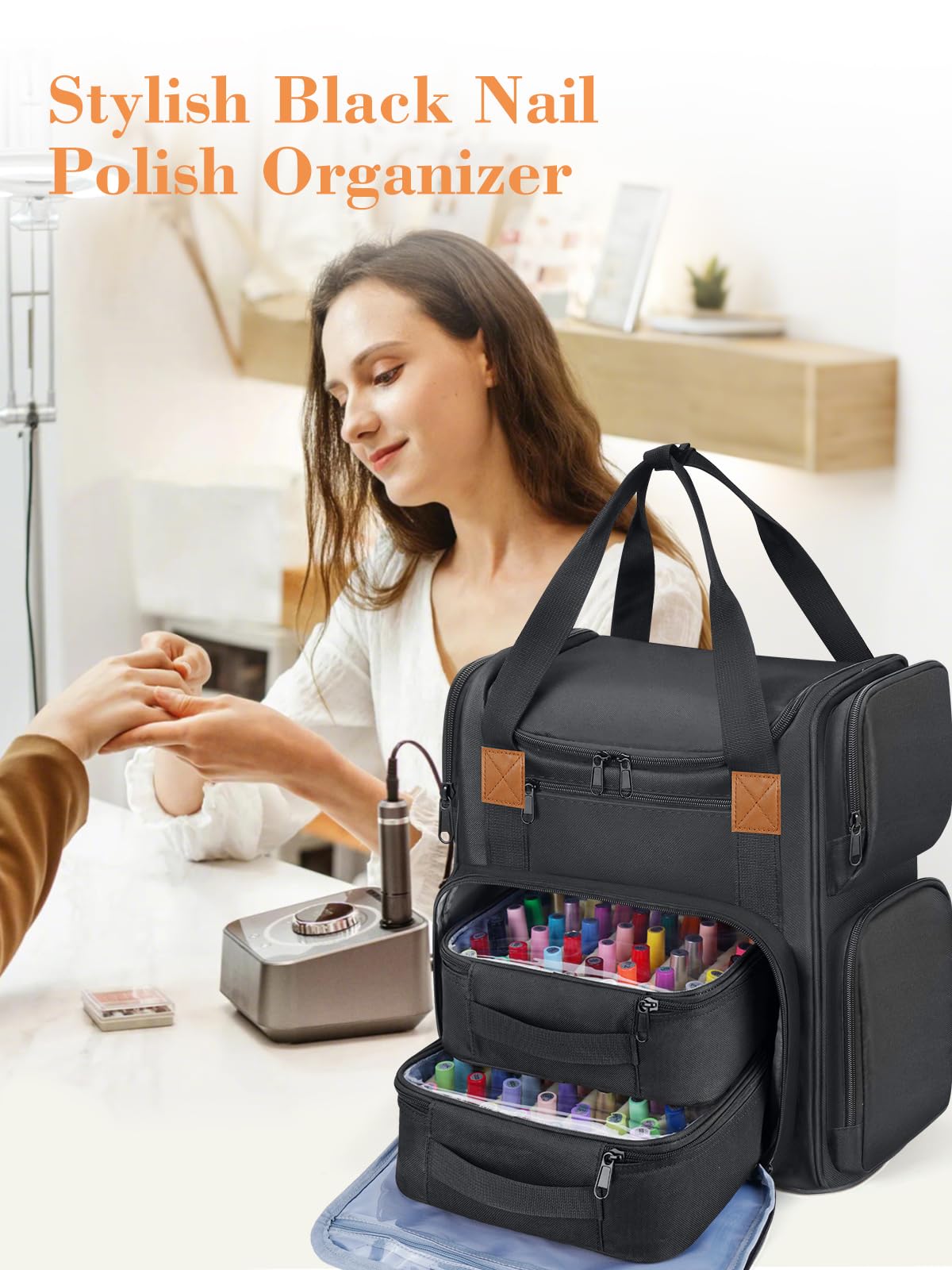 Yokilly Sac pour Rangement Vernis à Ongle: Grande Double Couche Rangement Vernis à Ongle pour 84 Bouteilles (15 ML) et Une Lampe à Ongles (Noir, Très Grand)