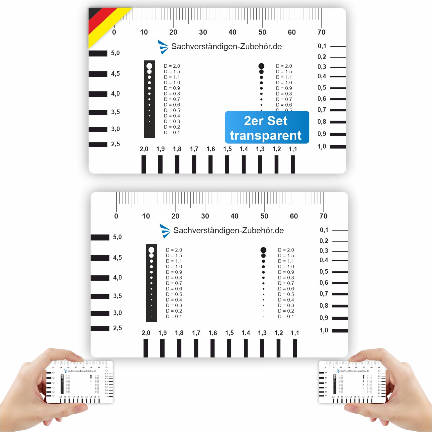 Sachverständigen-Zubehör® Rissmonitor als [transparente Risskarte] 2er Set | Messlehre | Spaltmaß Risslineal Rissbreitenmesser | Rissbreitenlineal | Risslineal | Risskarte | Sachverständiger