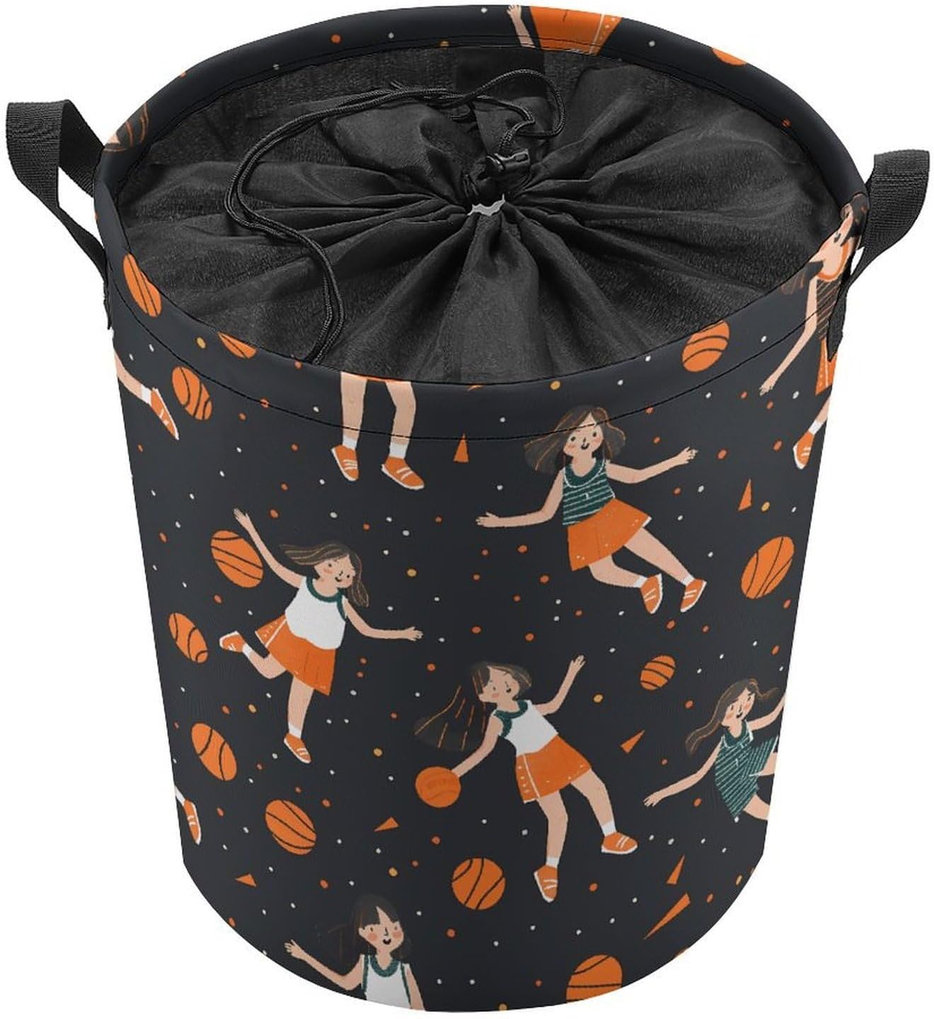 Basketball Girl Pattern Laundry Bag Large Collapsible Laundry Baskets Freestanding Waterproof Clothes Hamper with Handles & Drawstring for Laundry Room Bedroom Bathroom