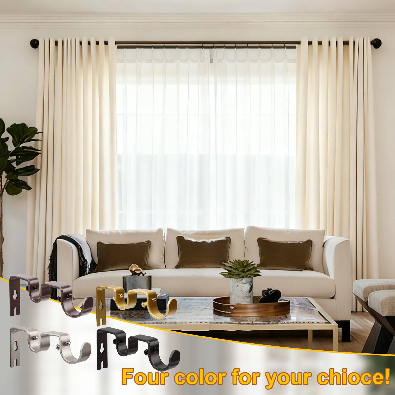 Double Curtain Rod Brackets - Gold Finish -7