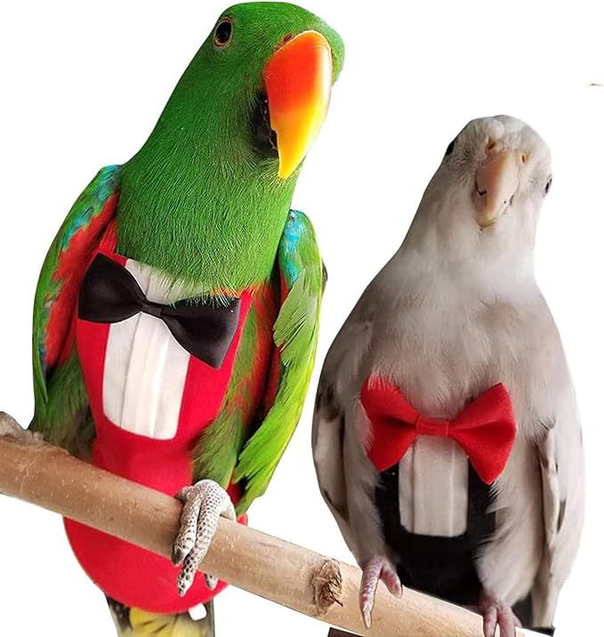 QBLEEV 2 Pack Bird Diapers, Cockatiel Tuxedo Flight Suite, Reusable Parrot Nappy Clothes Costume for Wedding Party Birthday Cosplay Photo, Pigeon Pants Urine Wet Suit for Conure Macaw Budgies Parakeet