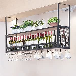Amazon.com: Reotto Ceiling Mounted Wine Rack - Hanging Metal Wine Glass ...