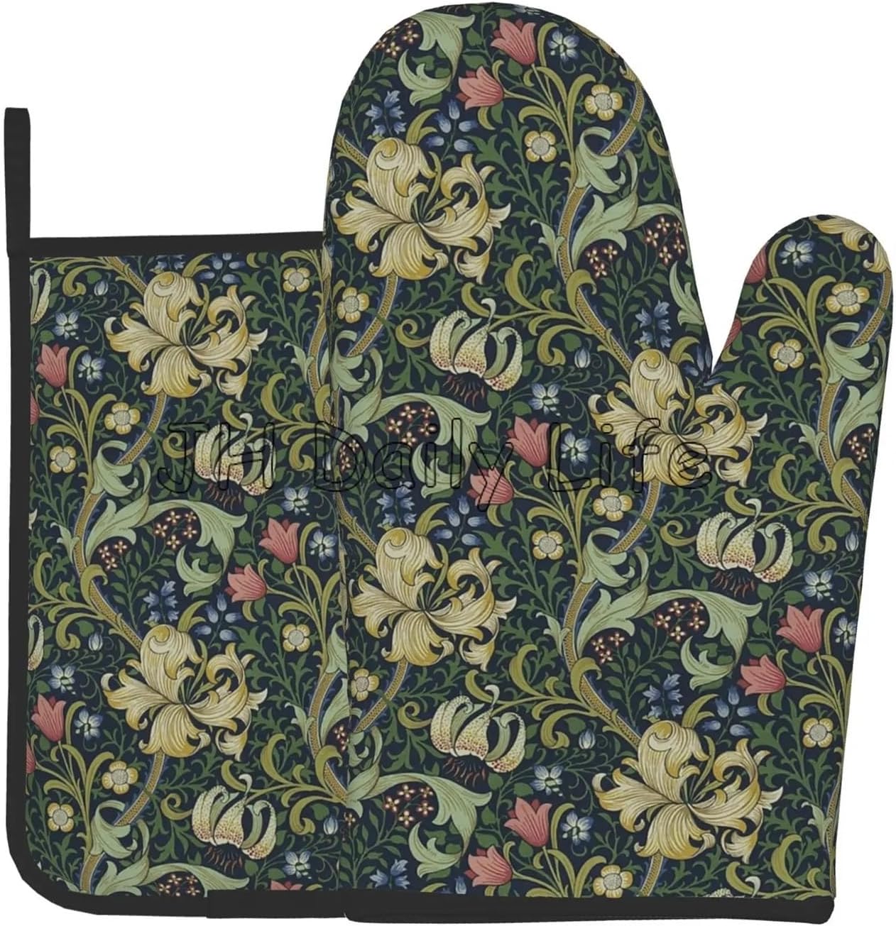 Vintage Flowers Oven Mitts and Pot Holders Set of 2 Heat Gloves for Kitchen Cooking Baking Grilling BBQ(1)