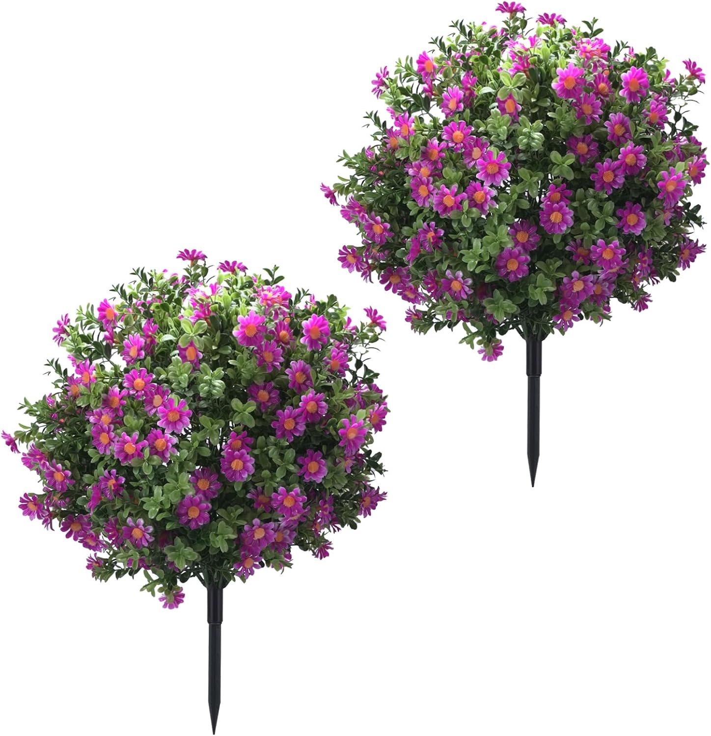 Artificial Boxwood Topiary Ball Tree with Ground Spike – Lifelike UV Resistant Faux Plants for Outdoor Garden, Patio, Balcony, Wedding, Party & Event Decoration, Purple Flower 2 Pack