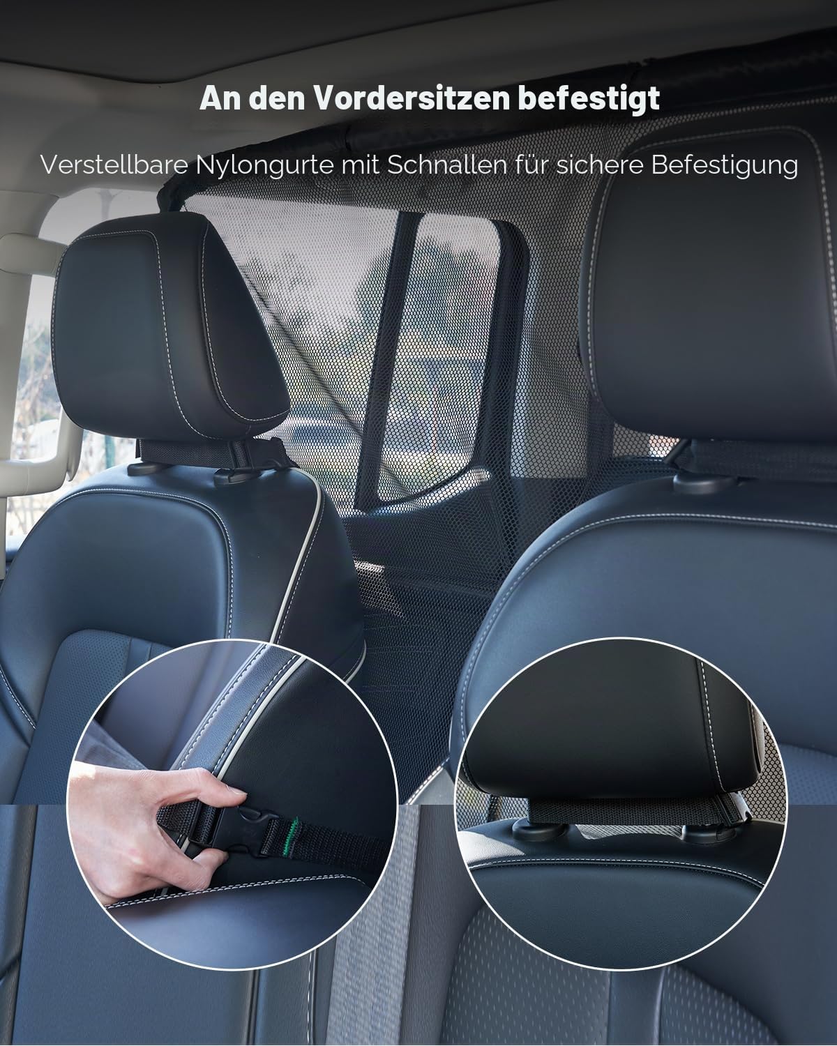 VEVOR Hunde Autobarriere 1415 mm Trennwand Hundegitter zur Montage an Vordersitzen Autoschutzgitter Haustierbarriere mit Netzgewebe, universell passende Autobarriere für SUVs Lkws Fahrzeuge, schwarz