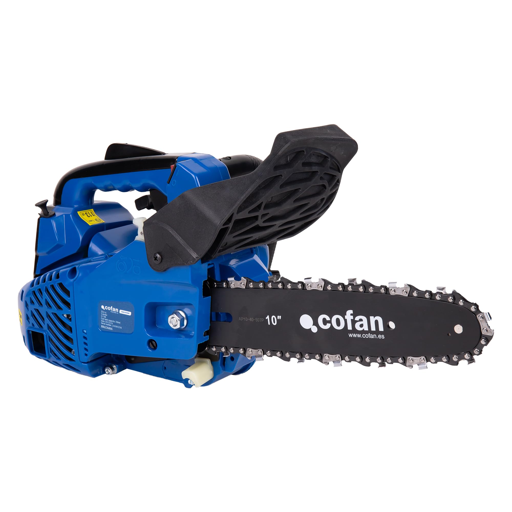 Cofan Motosierra de poda de gasolina | Motor de 2 tiempos | Espada de 10" | 25,4 cc | Potencia: 0,9 CV | Sistema antivibración