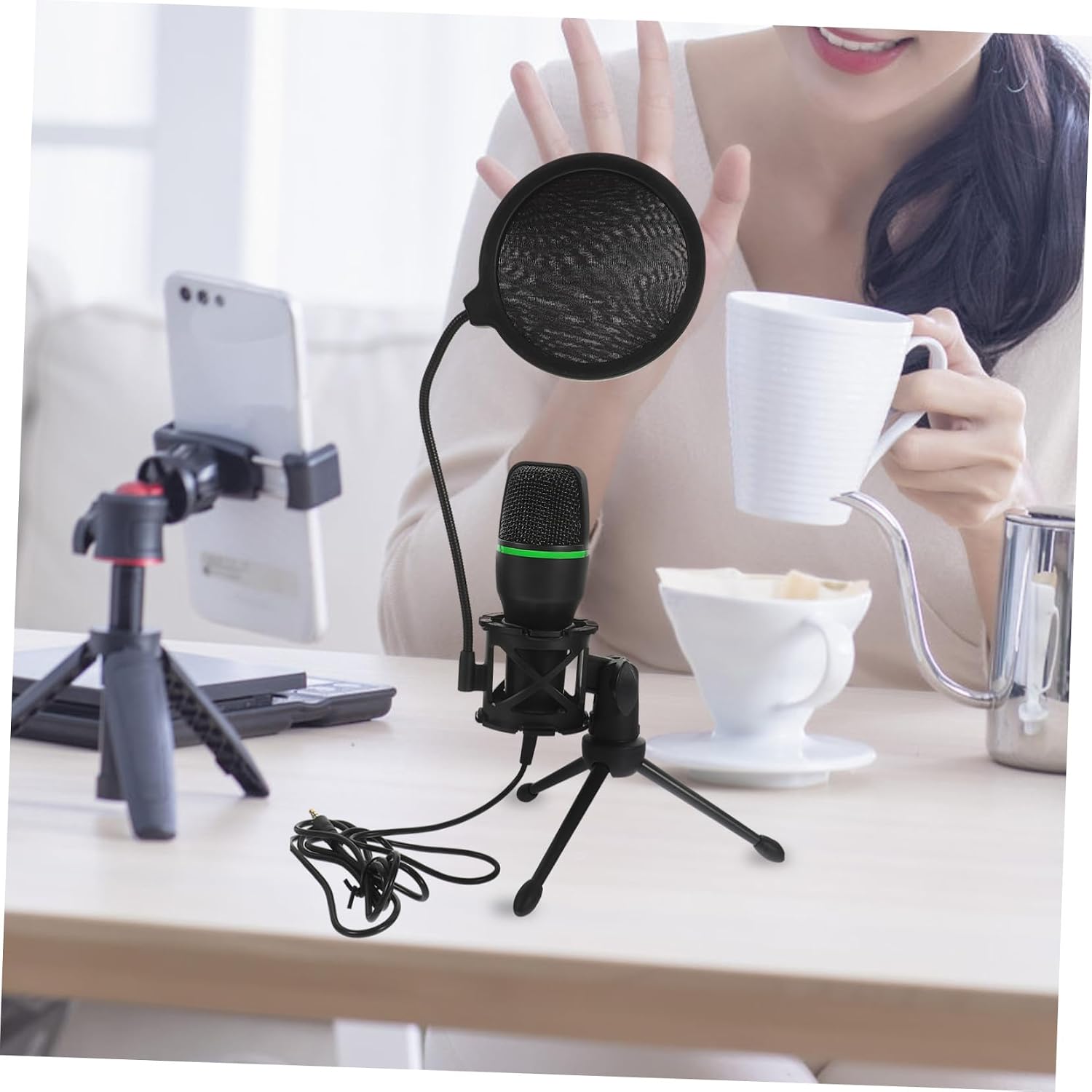 1set Professional Gaming Microphone Condenser Mic for Laptop USB Noise Reduction Black