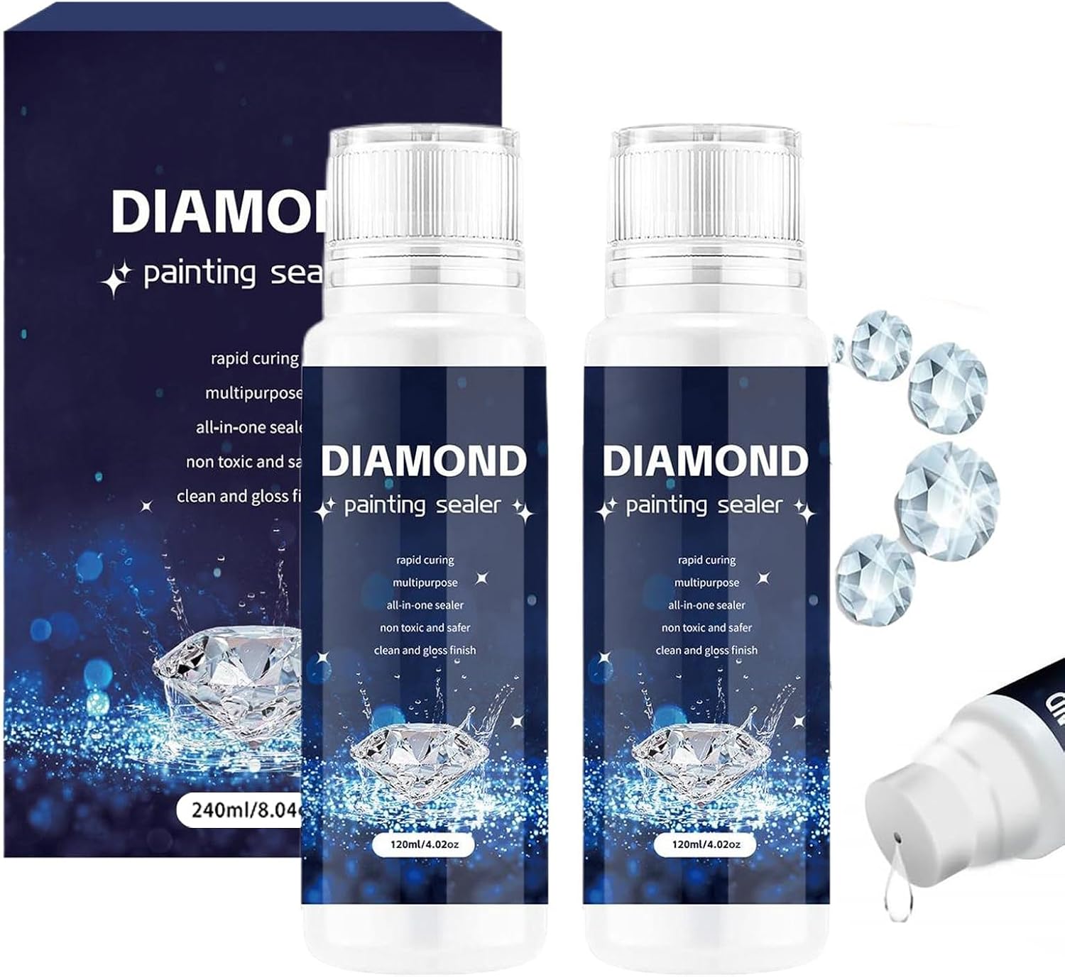 Pack of 2 Diamond Painting Sealers 240 ml Transparent Quick-Drying Sealing Diamond Painting for Glittering Pictures Anti-Shedding Sealing of Diamonds
