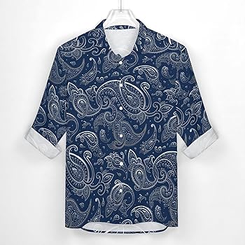 Amazon.com: Dark Blue Paisley Mens Long Sleeve Button Down