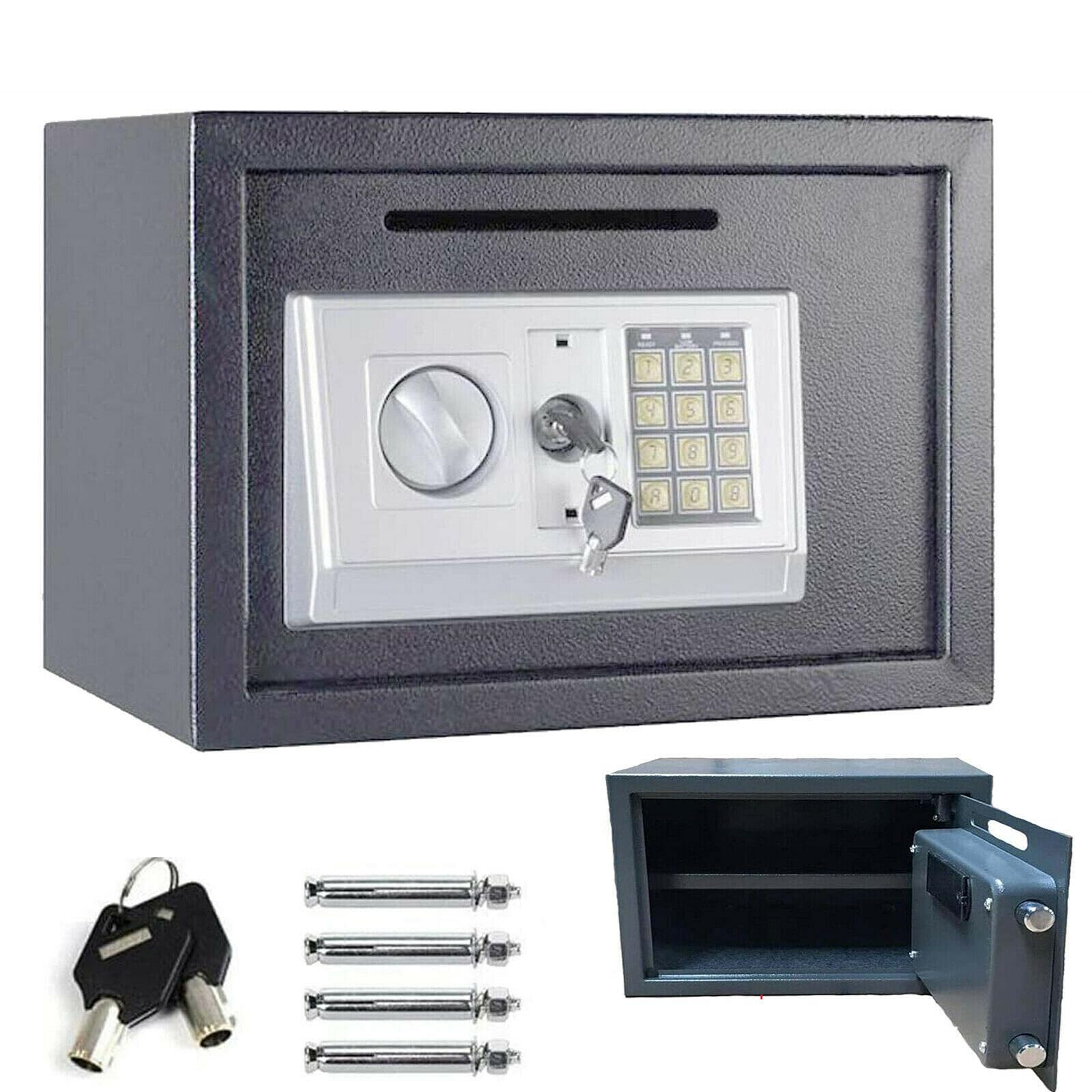 Cassaforte da 16 l, resistente al fuoco, impermeabile, con serratura a combinazione e 2 chiavi, cassaforte da parete, per casa, ufficio, scuola, hotel, 35 x 25 x 25 cm, grigio