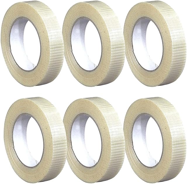 Edenpack 6 Rolls Extra Strong Crossweave Reinforced Tape 25MM x 50M Bi-Directional Filament Strapping Fiberglass Reinforced Tear Resistant Heavy Duty Tape, Clear