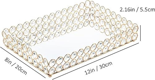 Miniatura 3 de Feyarl Bandeja de perfume de maquillaje de cristal, bandeja decorativa con espejo para el cuidado de la piel para decoración del hogar, tocador,