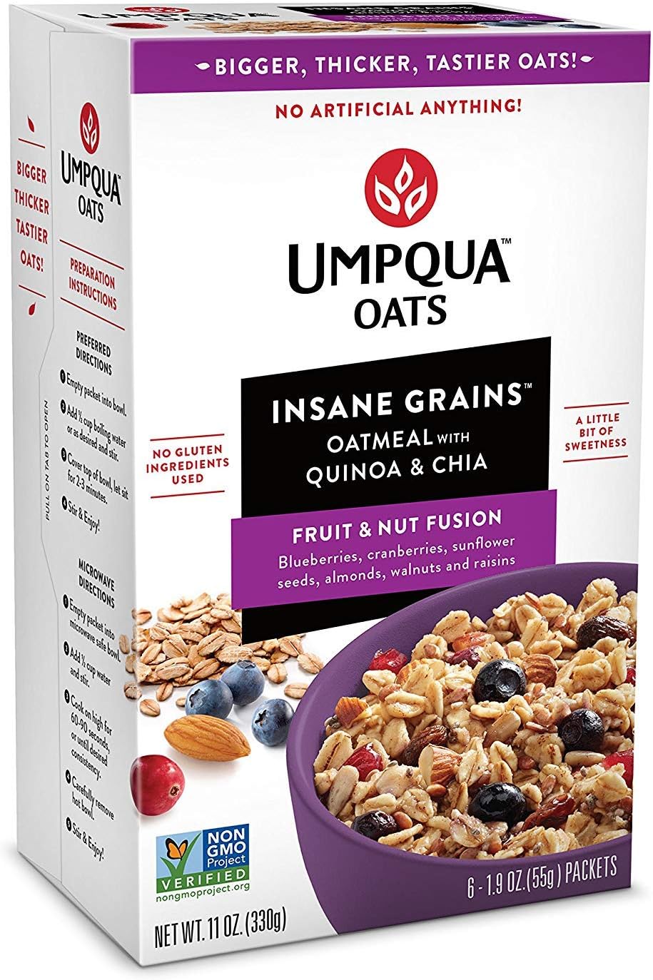 Umpqua Oats Insane Grains Fruit & Nut Fusion 3 Cartons (18 Pouches)