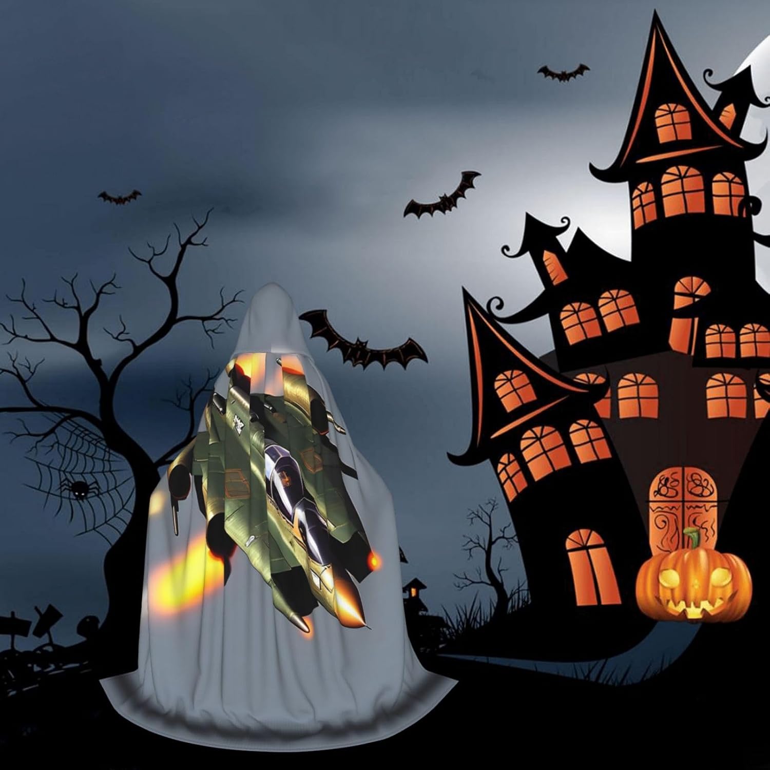 Jet fighters print Wizard Hooded Robe Medieval Cape Renaissance Cloak for Men Women Halloween Costume