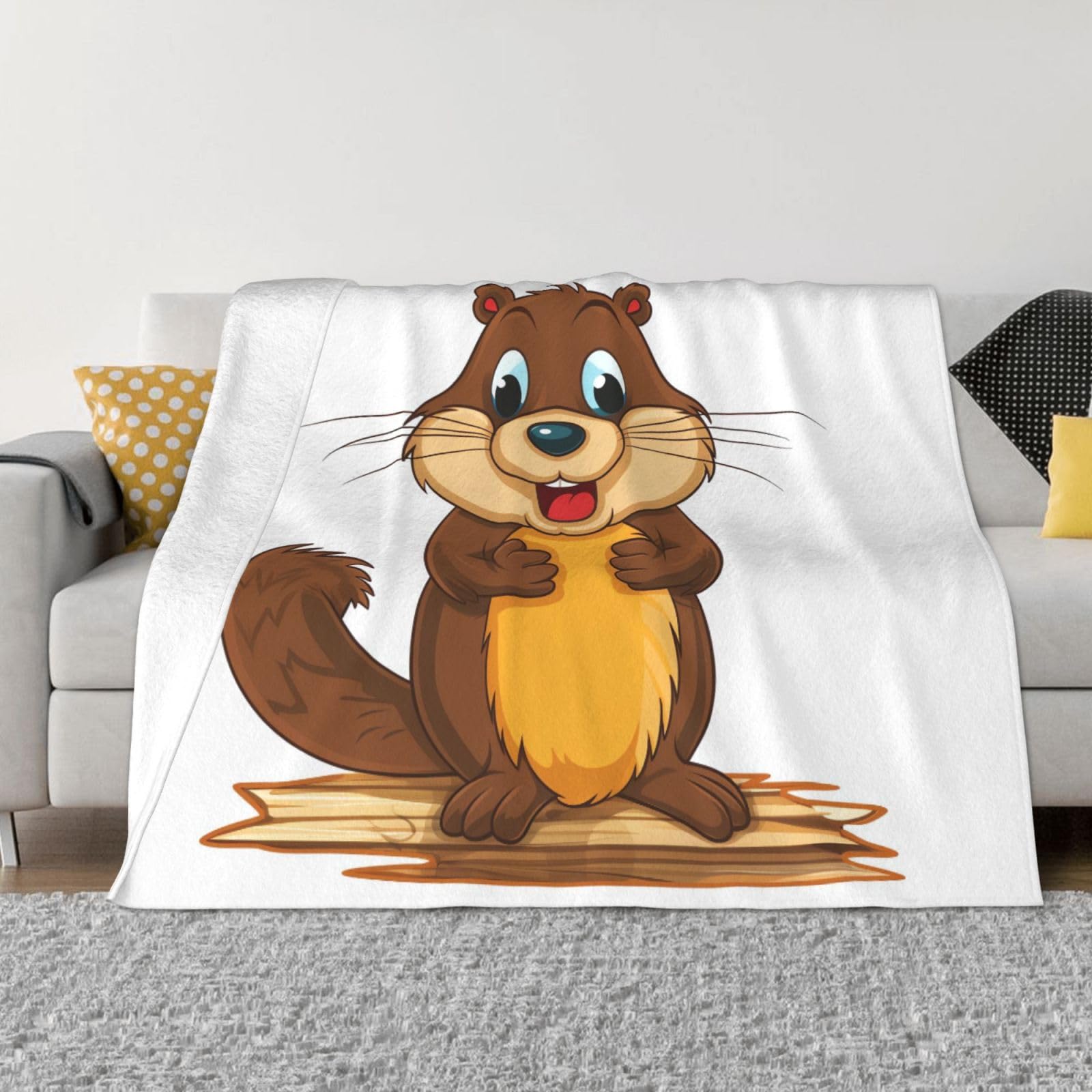 KLOPH Cartoon Animated Beaver Throw Blanket 60"x50" Flannel Fluffy Warm Blanket for Couch, Reversible Plush Blankets for Bed, Comfy Fuzzy Blanket for Sofa, Plush Lightweight-Blankets for All Season