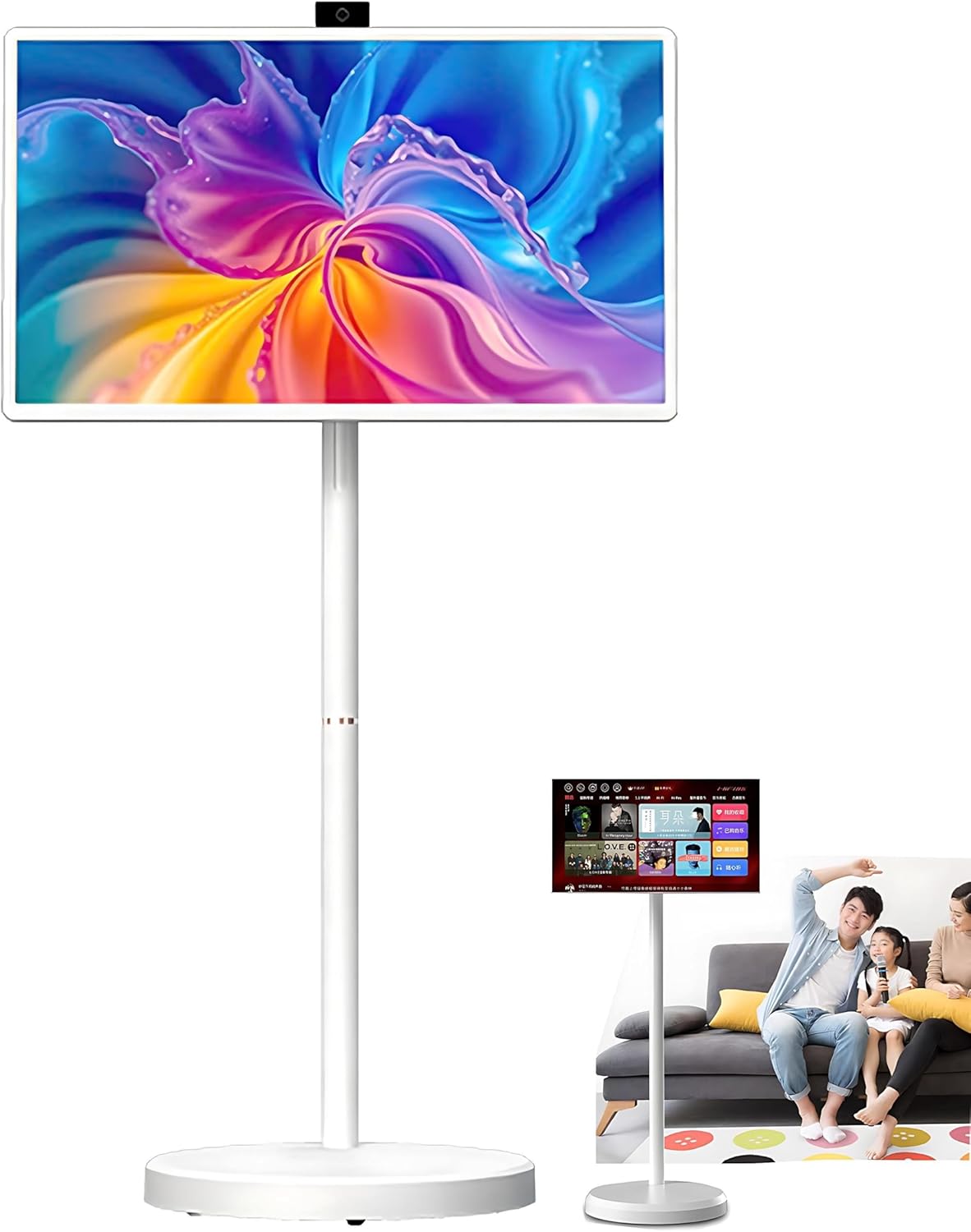 Smart Portable Wireless Touchscreen Tv, Mobile Tv Tablet, with Wheels, Multi-Angle Adjustment, 360° Rotation, 1080P, Suitable for Bedrooms and Kitchens 32in8+128G