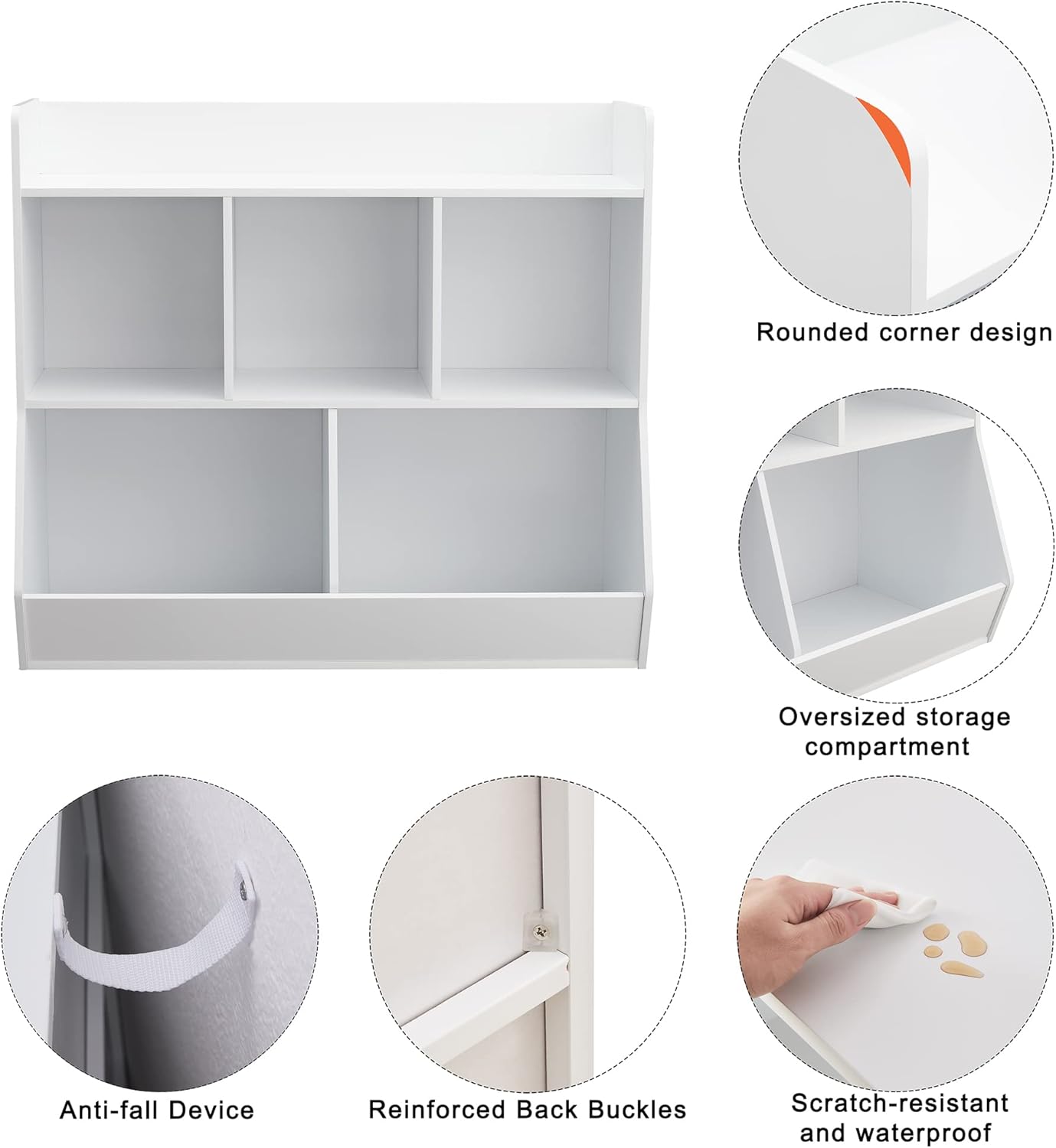 Toy Storage Organizer with Bookshelf, 5-Cubby Children's Toy Shelf, Toy Storage Cabinet for Children's Room, Playroom, Hallway, Kindergarten, School