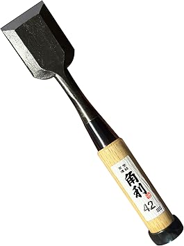 KAKURI Japanese Wood Chisel 42mm 1.65" for Woodworking, Made in JAPAN, Oire Nomi Japanese Woodworking Tool, Sharp Japanese Carbon Steel, White Oak Wood Handle