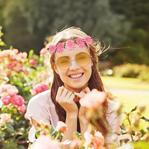 Miniatura 4 de ONESING 8-20 pares de gafas de sol redondas hippie círculo para mujer, gafas de sol hippie multicolor diadema discoteca fiesta