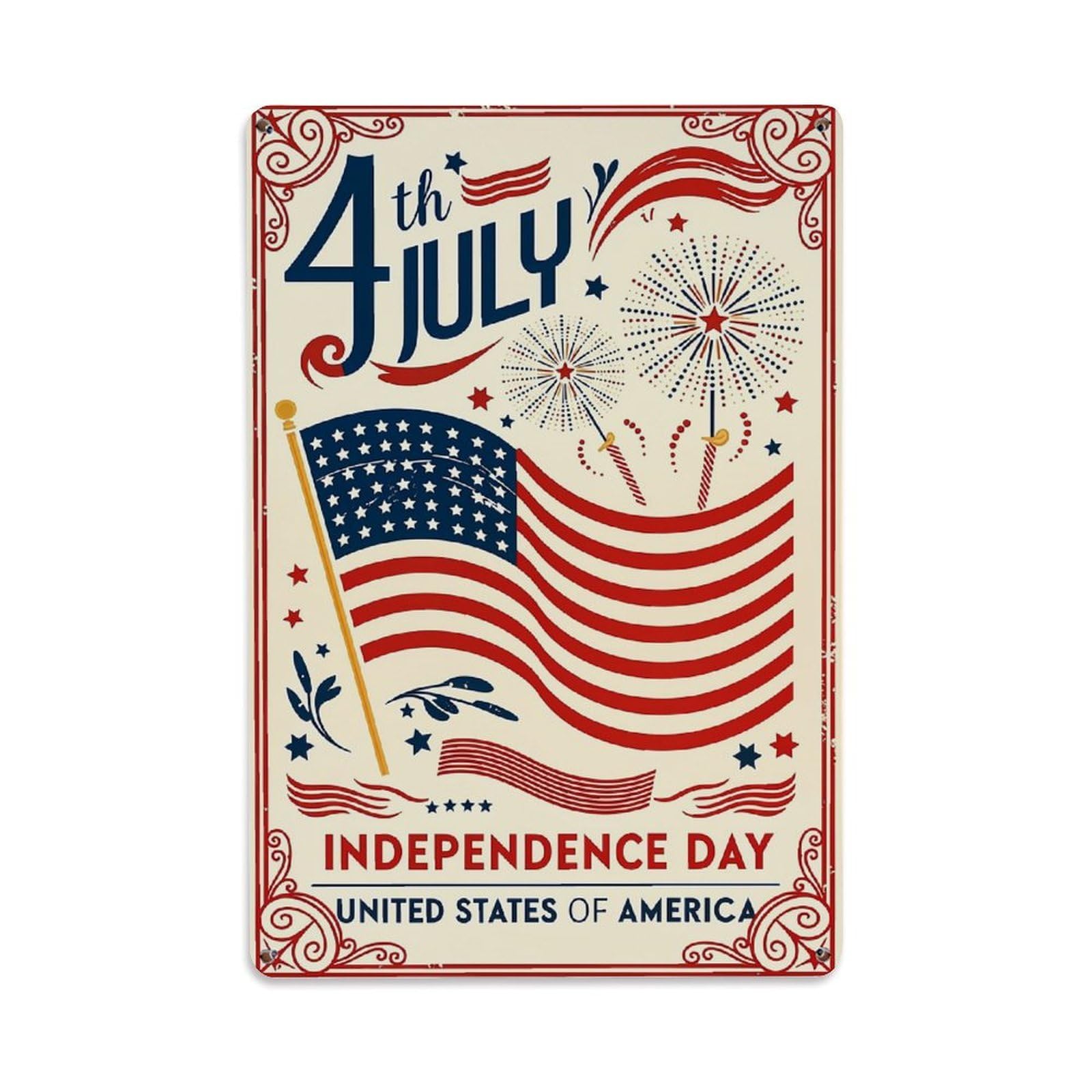 Nestemfo Vintage Fourth Of July Independence Day Poster(1) Tin Sign Metal Sign, Living Room,Bar, Home, Bedroom Wall Decor,Retro Metal Poster 8X12 Inches