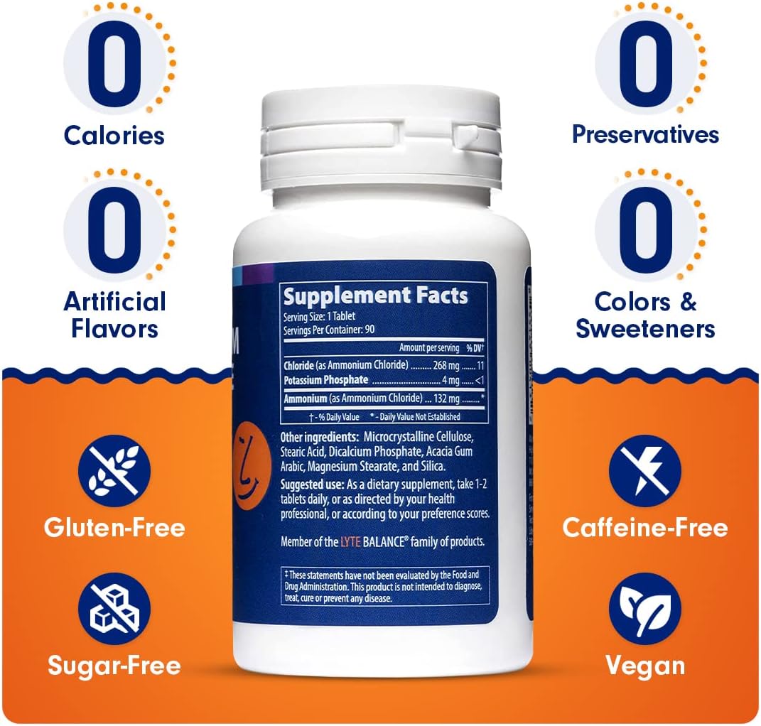 Lyte Balance Ammonium Chloride + Potassium Phosphate Supplement | Nutritional Supplement Buffered w/Potassium Phosphate | Helps Maintain Proper PH Levels, Muscle Building, Mucus & Cough | 90 Tablets