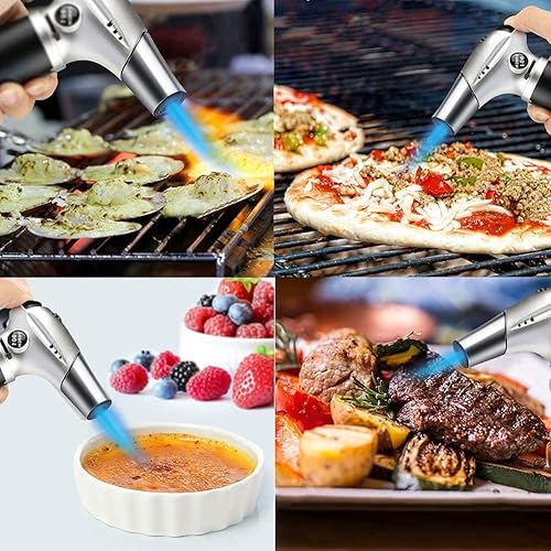 Miniatura 8 de Soplete de soplado, soplete de cocina profesional con candado de llama ajustable, recargable, mini soplete para barbacoa, hornear, crema brulee,