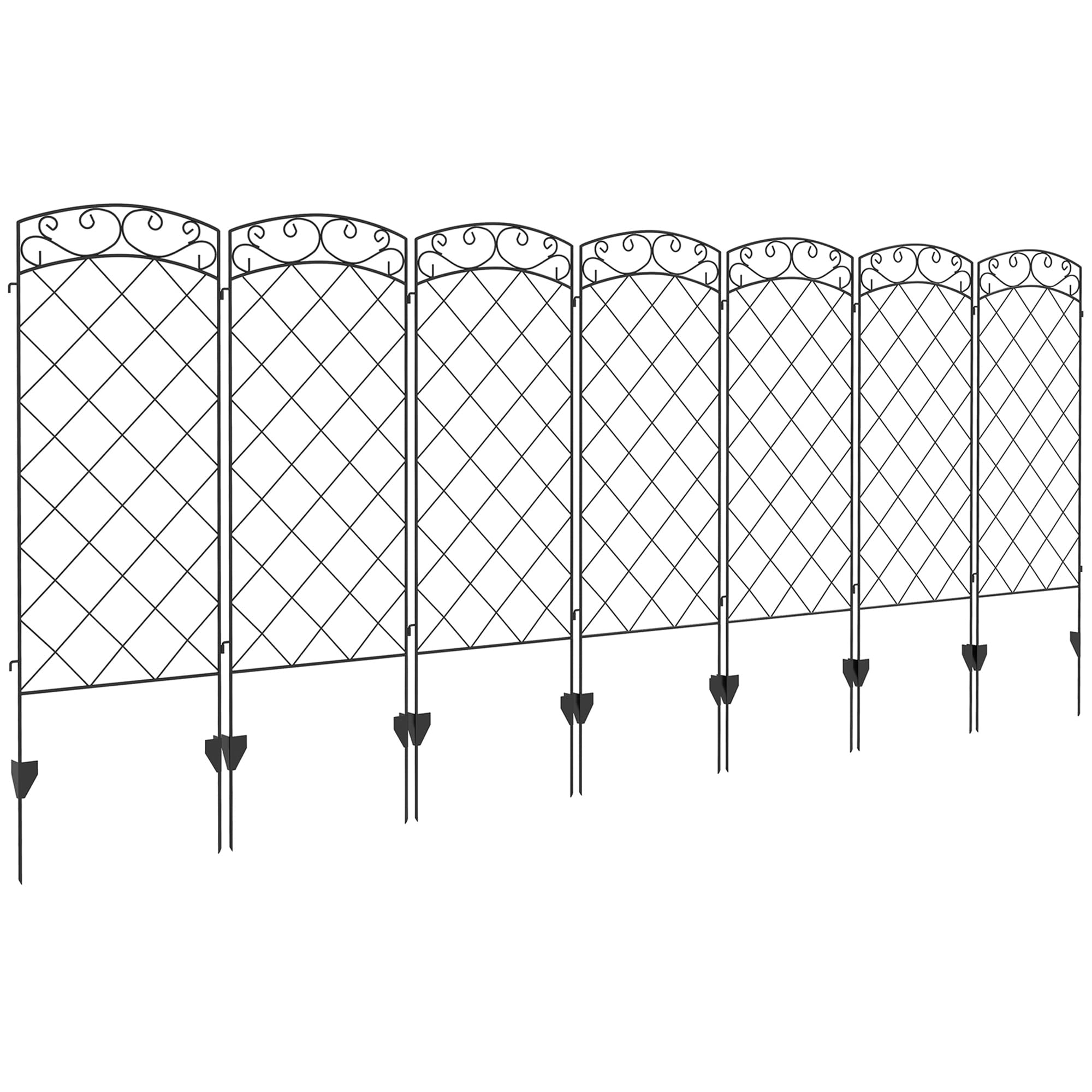 Outsunny Lot de 7 Clôtures de Jardin Décoratives Métal 344L x 110H cm Noir | avec Ornements, Clôture Jardin Extérieur