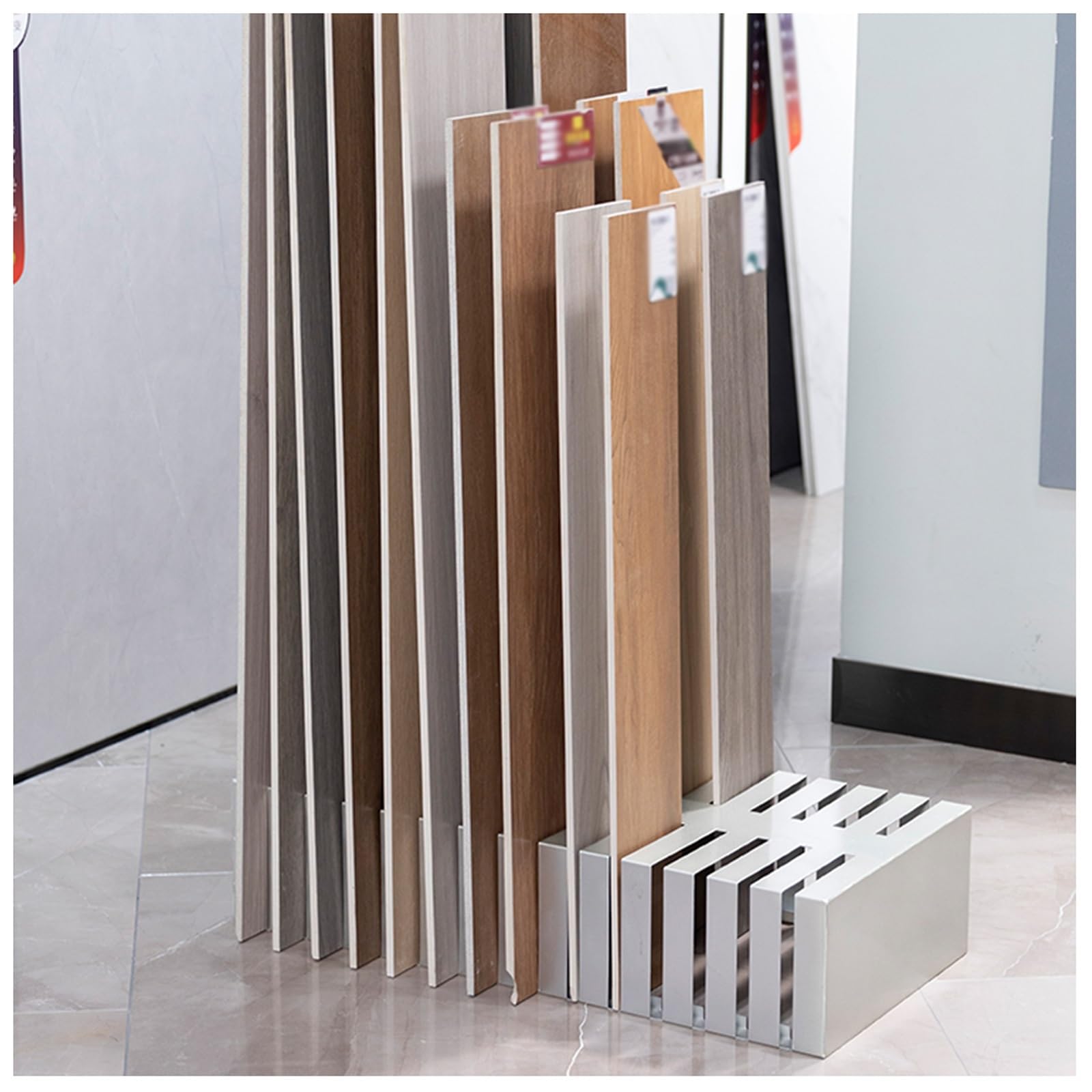 NQNFWCRJ Black Metal Tile Rack High Temperature Lacquer Multi-Compartment Multi-Tier Floor Tile Display Stand Floor Standing Floor Tile Display Rack