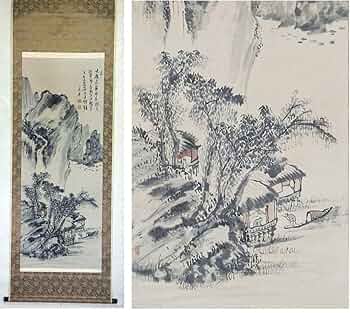 ♥掛軸　吉嗣拝山　山水図　木箱付き　掛け軸　骨董品 Amazon.co.jp: 掛軸 吉嗣拝山 山水図 木箱付き 掛け軸 骨董品