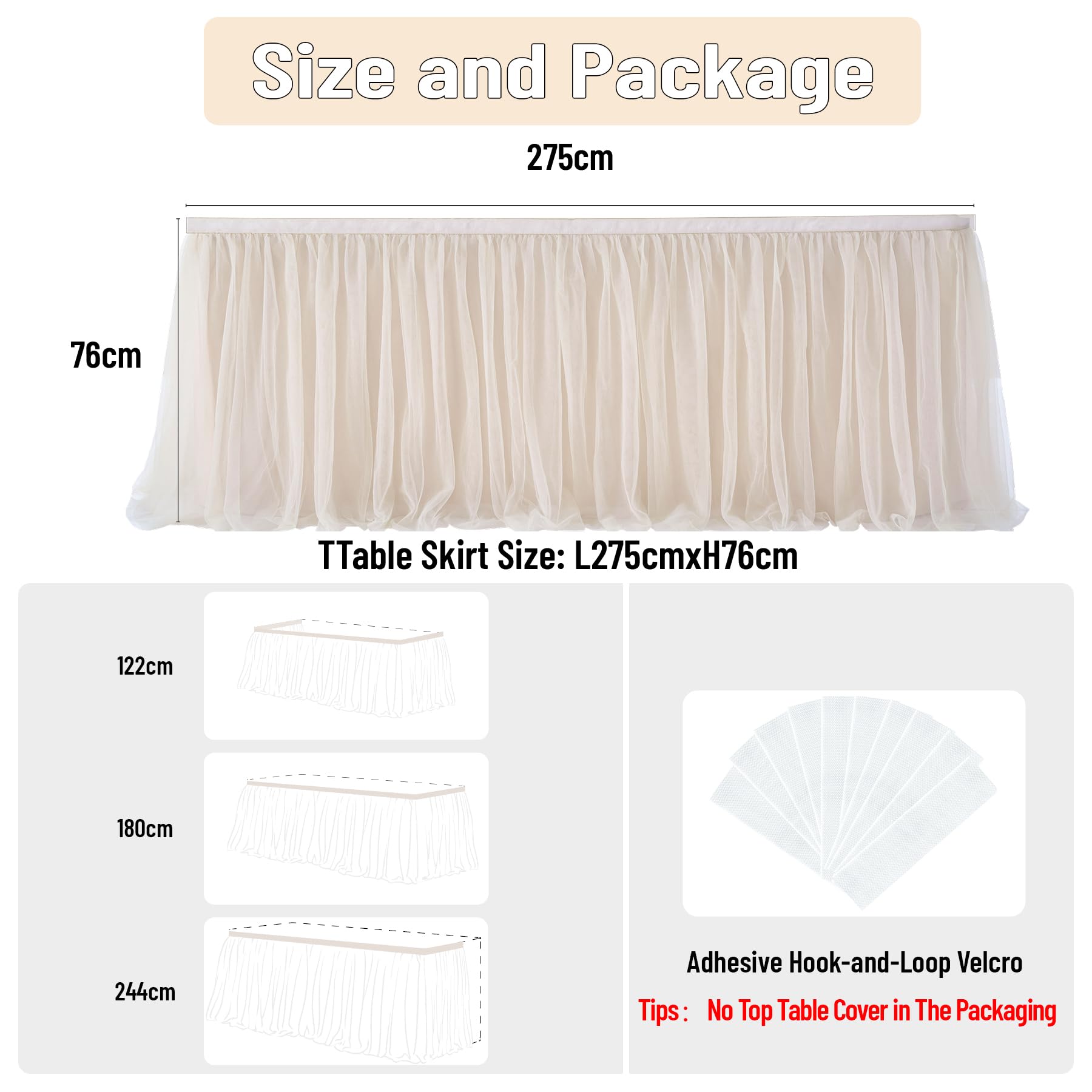 NSSONBEN Tulle Jupe de Table Champagne Tutu Jupe de Table Maille Moelleux Table de Plinthe pour la fête, Mariage fête d'anniversaire Douche de bébé décoration de la Maison L275cm*H77cm