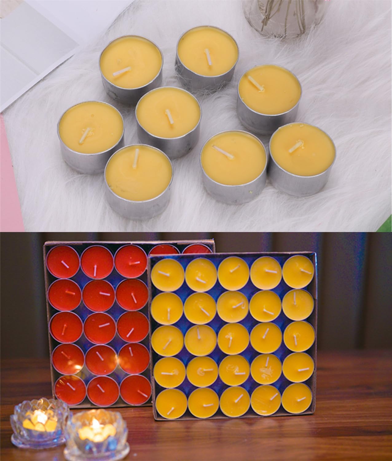 50Pcs Smokeless Round Candles Set 8 Hours Long Burning Tea Candles Tibetan Buddhist Church Tealight Vanaspati Ghee Butter Candles for Meditation Rituals Altars Wedding Parties Halloween Christmas