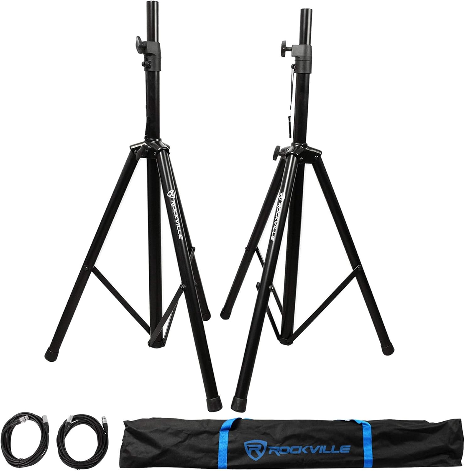 Rockville BPA8 Bundle: (2) 8-in 300-Watt Powered Active DJ PA Speakers with Bluetooth, (2) RVSS2-XLR Adjustable Tripod Speaker Stands with Cables, for Live Sound, Events, and Performers, 4-Items