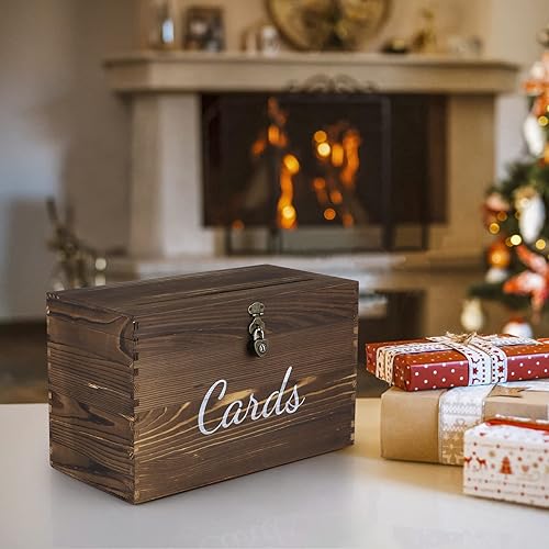 Miniatura 8 de MDLUU Caja de madera para tarjetas de boda, caja rústica para dinero de boda con cerradura, soporte para sobre, caja de recepción de tarjetas para