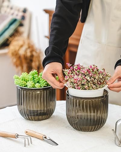 Miniatura 3 de Macetas colgantes de riego automático de 6.5 pulgadas, con agujeros de drenaje, macetas colgantes al aire libre, nivel de agua visible, colgador de