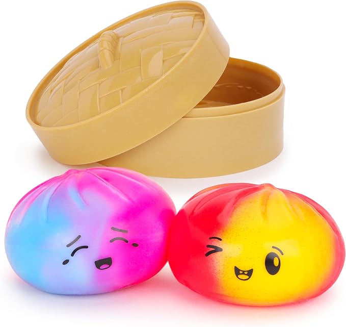 Toyland® Arcoíris Pastel Juguete sensorial antiestrés con Forma de Bao en Caja vaporera de plástico - Juguetes para apretar para niños - A Partir de 3 años - 1 Unidad elegida al Azar