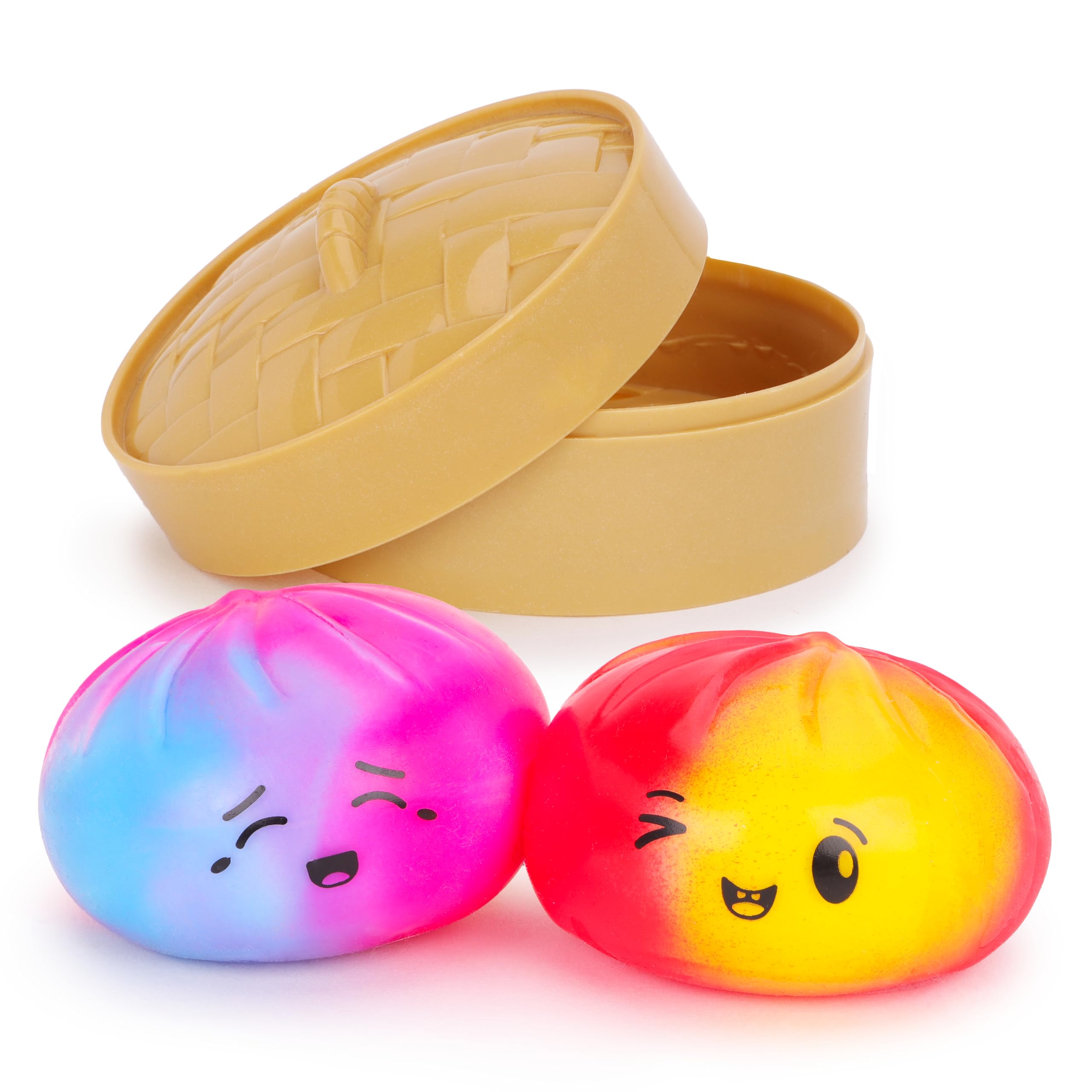 Toyland® Pastel Rainbow Squishy Bao Dumpling Sensory Fidget Toy with Plastic Steamer Box - Squeeze Toys for Kids - Ages 3+ - 1 Chosen At Random